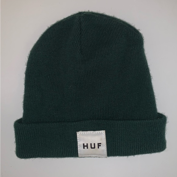 HUF Brand Navy Green Logo Winter Hat Beanie Unisex One Size Small - Picture 5 of 5